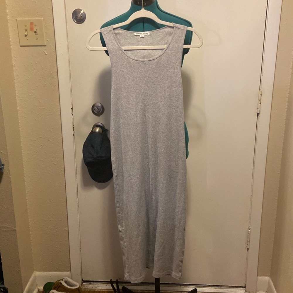 Grey T-Shirt Dress Lg w/Racer back pit to pit 18” length shoulder to hem 44”